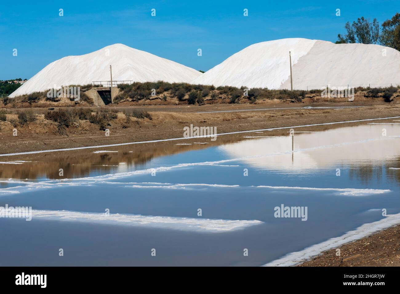 Solar evaporation method in salt production. Stock Photo