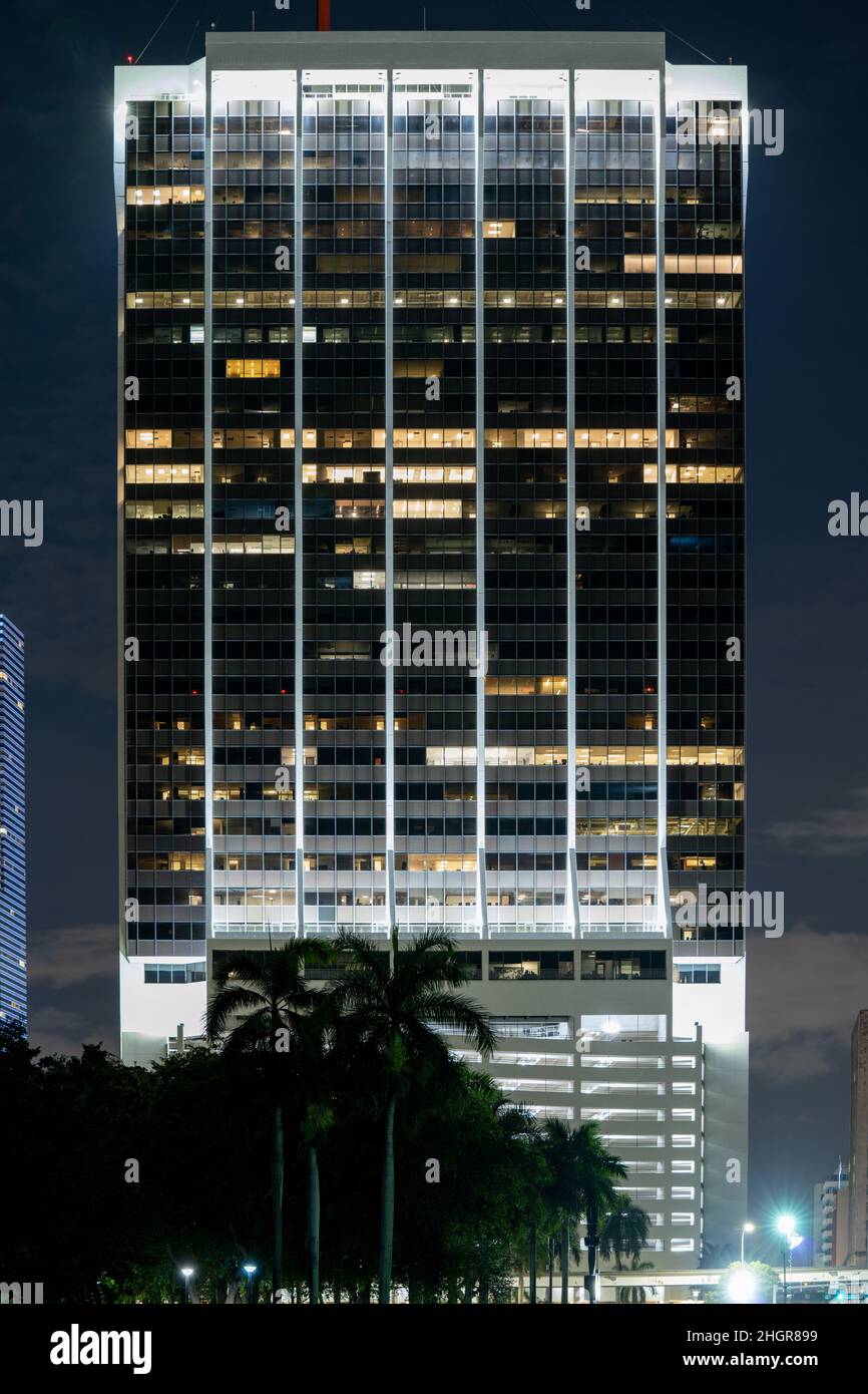 Night photo of the 100 Biscayne Tower Downtown Miami Stock Photo