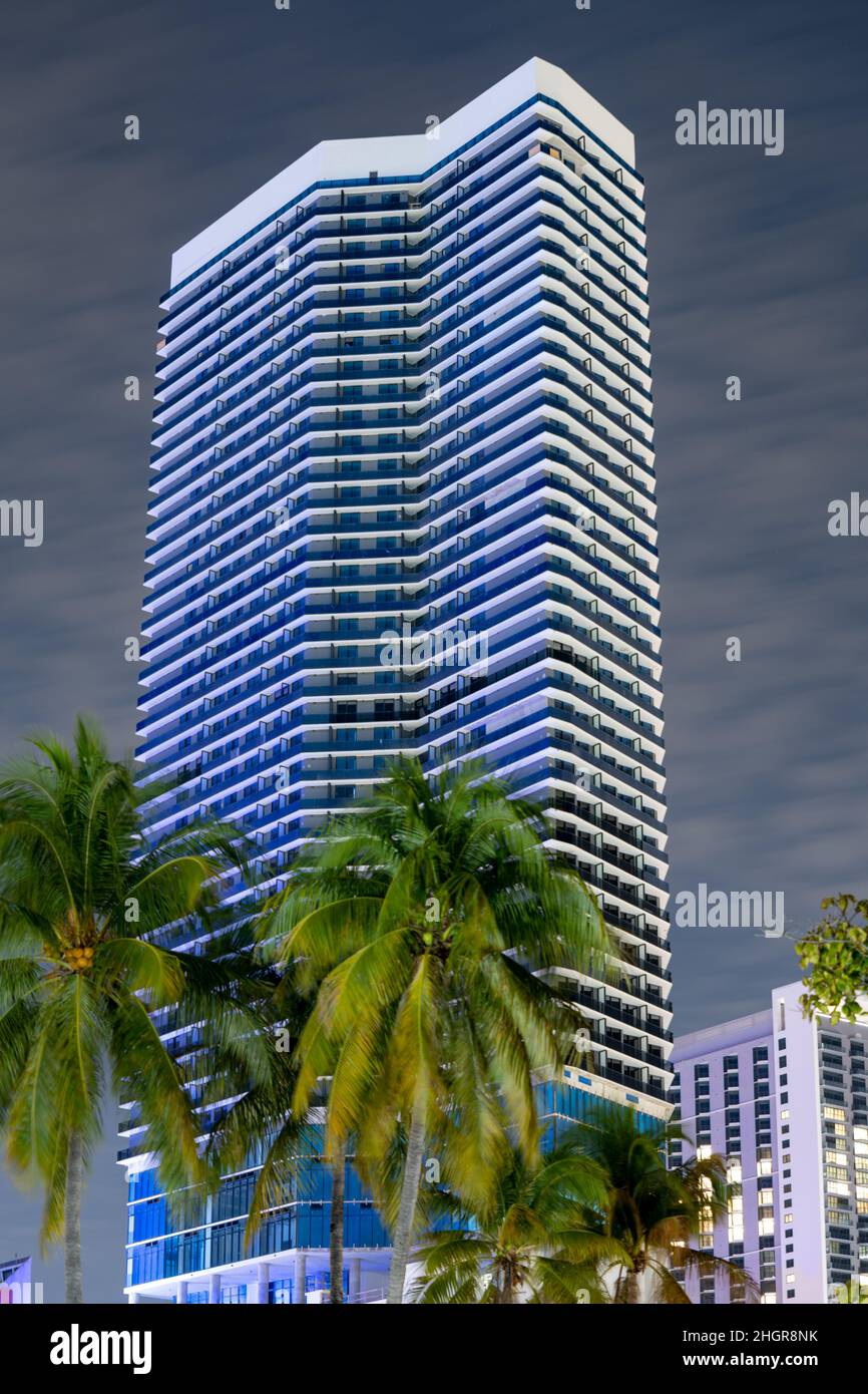 Night photo of the newly constructed Waldorf Astoria Hotel Stock Photo