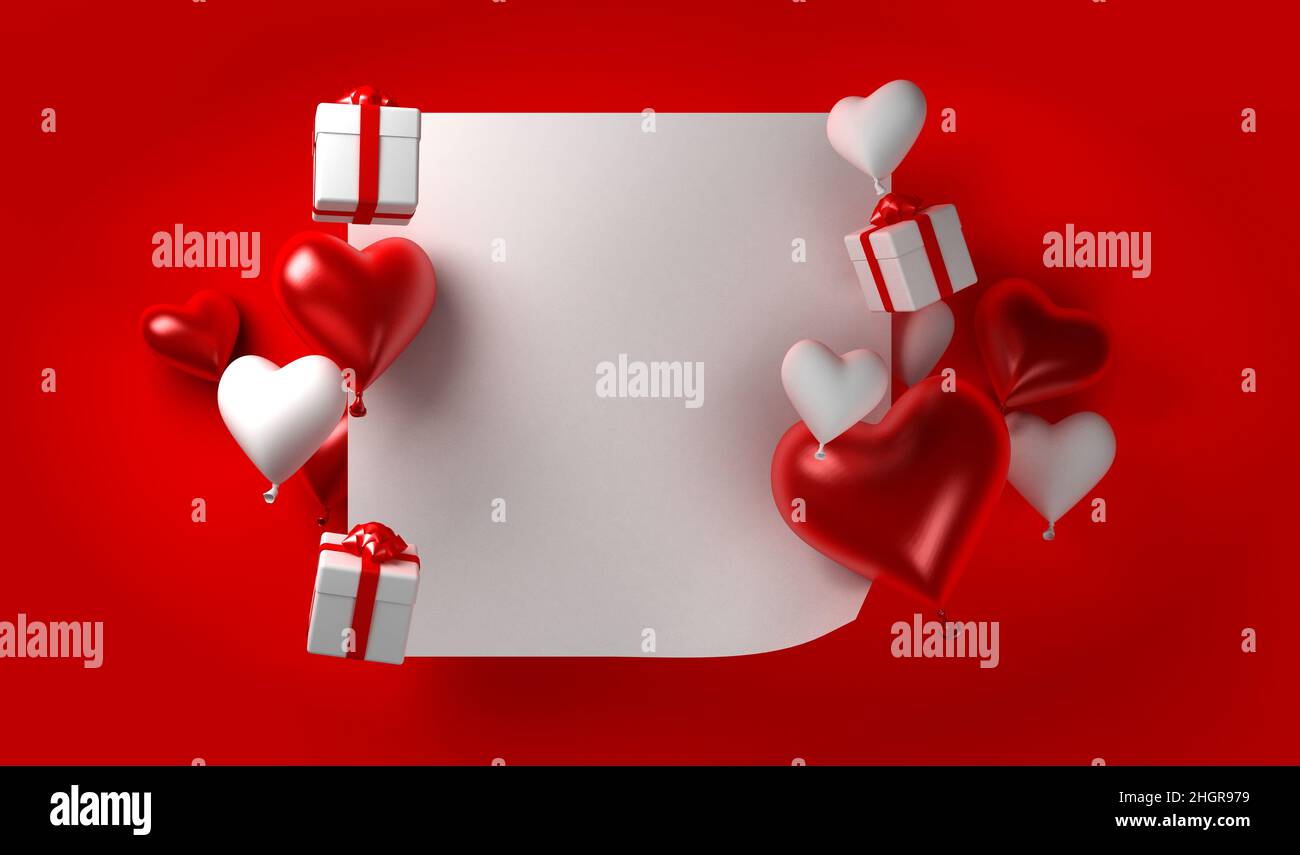 Valentines day background with balloons heart and gifts. brochure ...