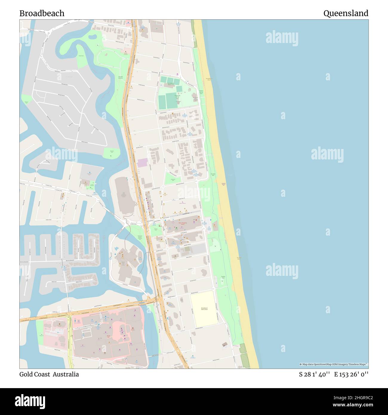 Broadbeach Map Gold Coast Broadbeach, Gold Coast, Australia, Queensland, S 28 1' 40'', E 153 26' 0'',  Map, Timeless Map Published In 2021. Travelers, Explorers And Adventurers  Like Florence Nightingale, David Livingstone, Ernest Shackleton, Lewis And