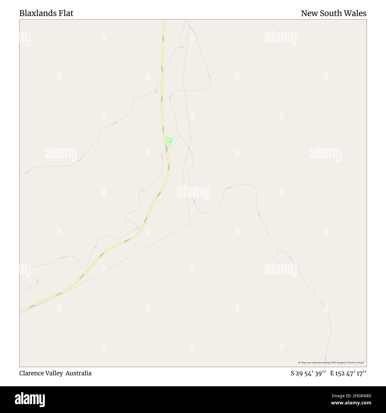 Blaxlands Flat, Clarence Valley, Australia, New South Wales, S 29 54' 39'', E 152 47' 17'', map, Timeless Map published in 2021. Travelers, explorers and adventurers like Florence Nightingale, David Livingstone, Ernest Shackleton, Lewis and Clark and Sherlock Holmes relied on maps to plan travels to the world's most remote corners, Timeless Maps is mapping most locations on the globe, showing the achievement of great dreams Stock Photo