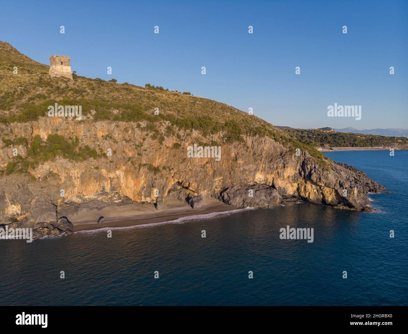 Aerial view, Troncone's Beach, Marina of Camerota, Campania Stock Photo