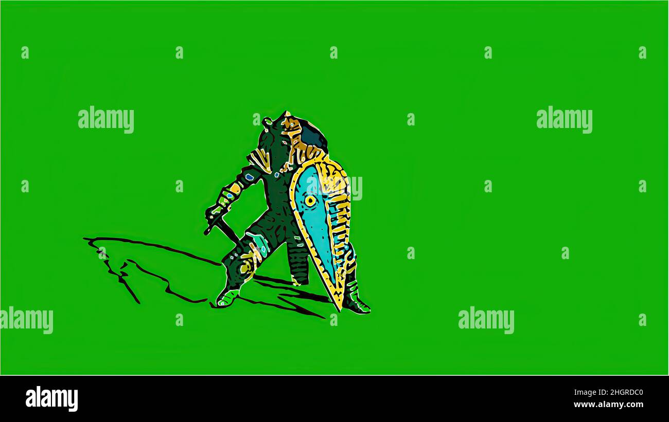 3d illustration medieval knight fighting with swords and shield