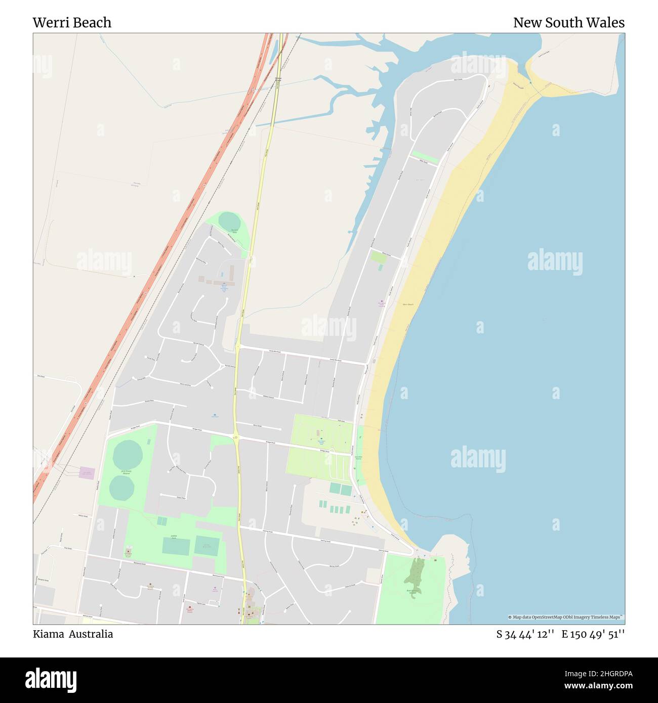 Map Of Kiama Streets Werri Beach, Kiama, Australia, New South Wales, S 34 44' 12'', E 150 49'  51'', Map, Timeless Map Published In 2021. Travelers, Explorers And  Adventurers Like Florence Nightingale, David Livingstone, Ernest Shackleton,