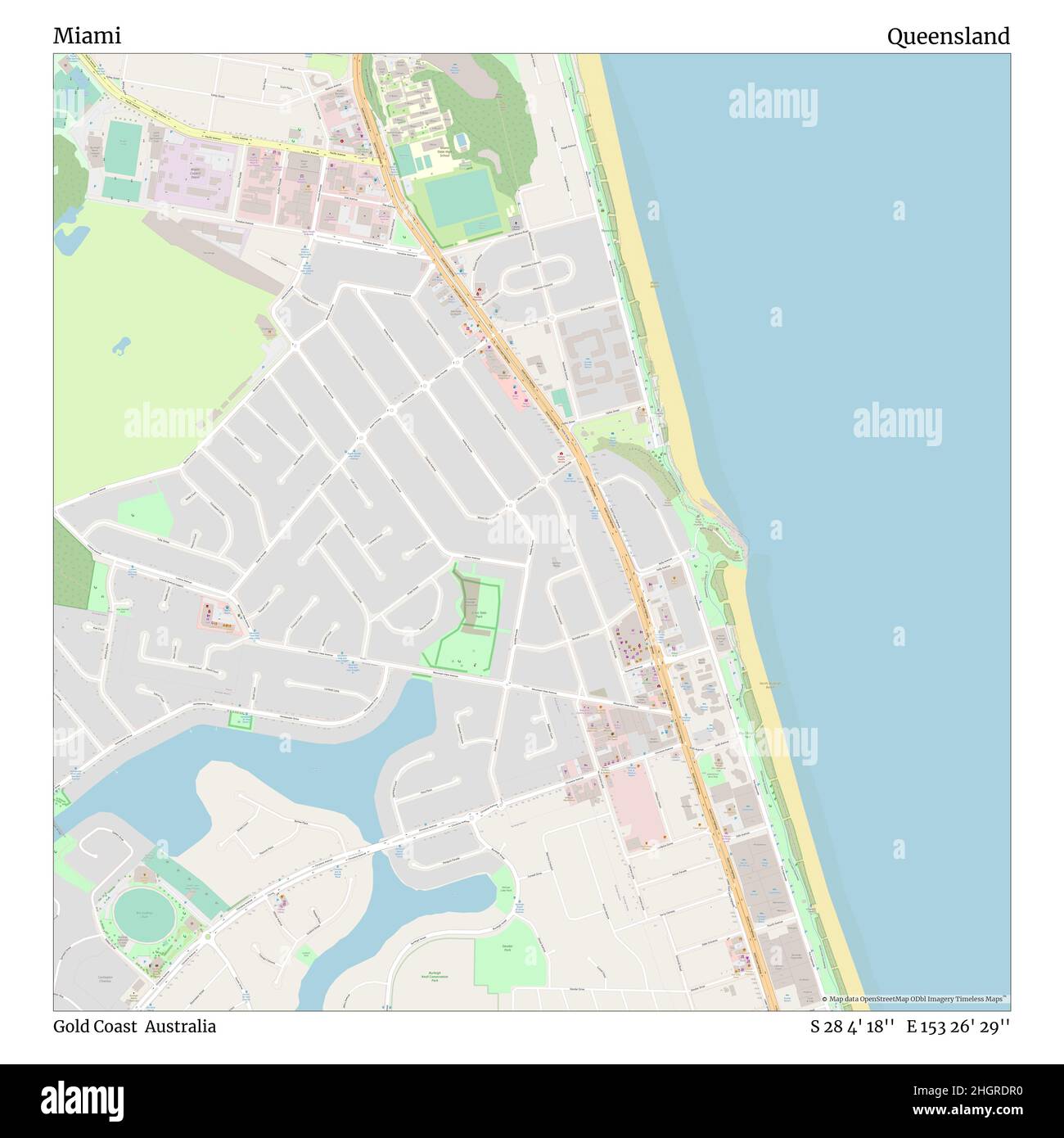 Map Of Miami Gold Coast Miami, Gold Coast, Australia, Queensland, S 28 4' 18'', E 153 26' 29'', Map,  Timeless Map Published In 2021. Travelers, Explorers And Adventurers Like  Florence Nightingale, David Livingstone, Ernest Shackleton, Lewis And