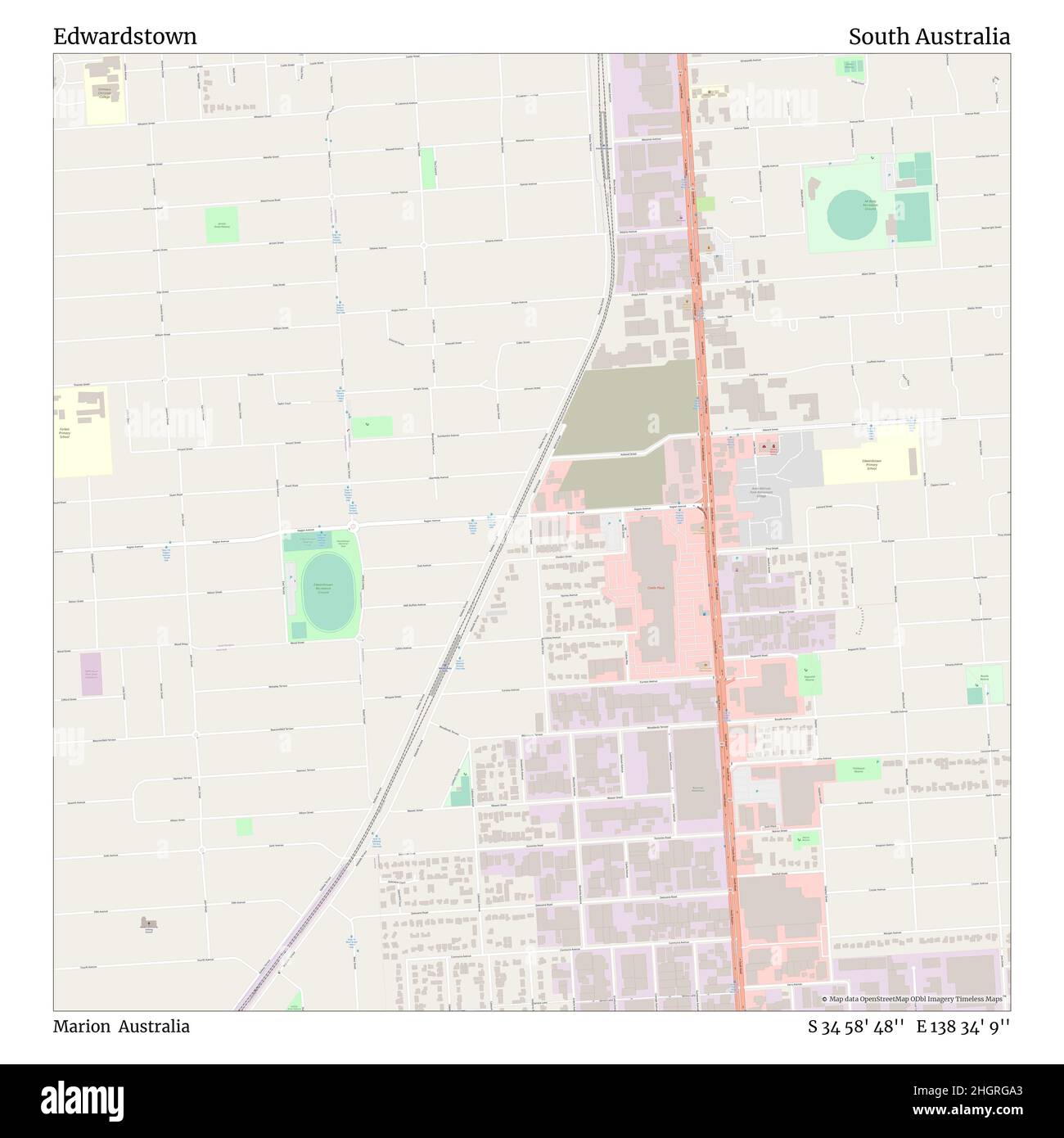 Edwardstown, Marion, Australia, South Australia, S 34 58' 48'', E 138 34' 9'', map, Timeless Map published in 2021. Travelers, explorers and adventurers like Florence Nightingale, David Livingstone, Ernest Shackleton, Lewis and Clark and Sherlock Holmes relied on maps to plan travels to the world's most remote corners, Timeless Maps is mapping most locations on the globe, showing the achievement of great dreams Stock Photo