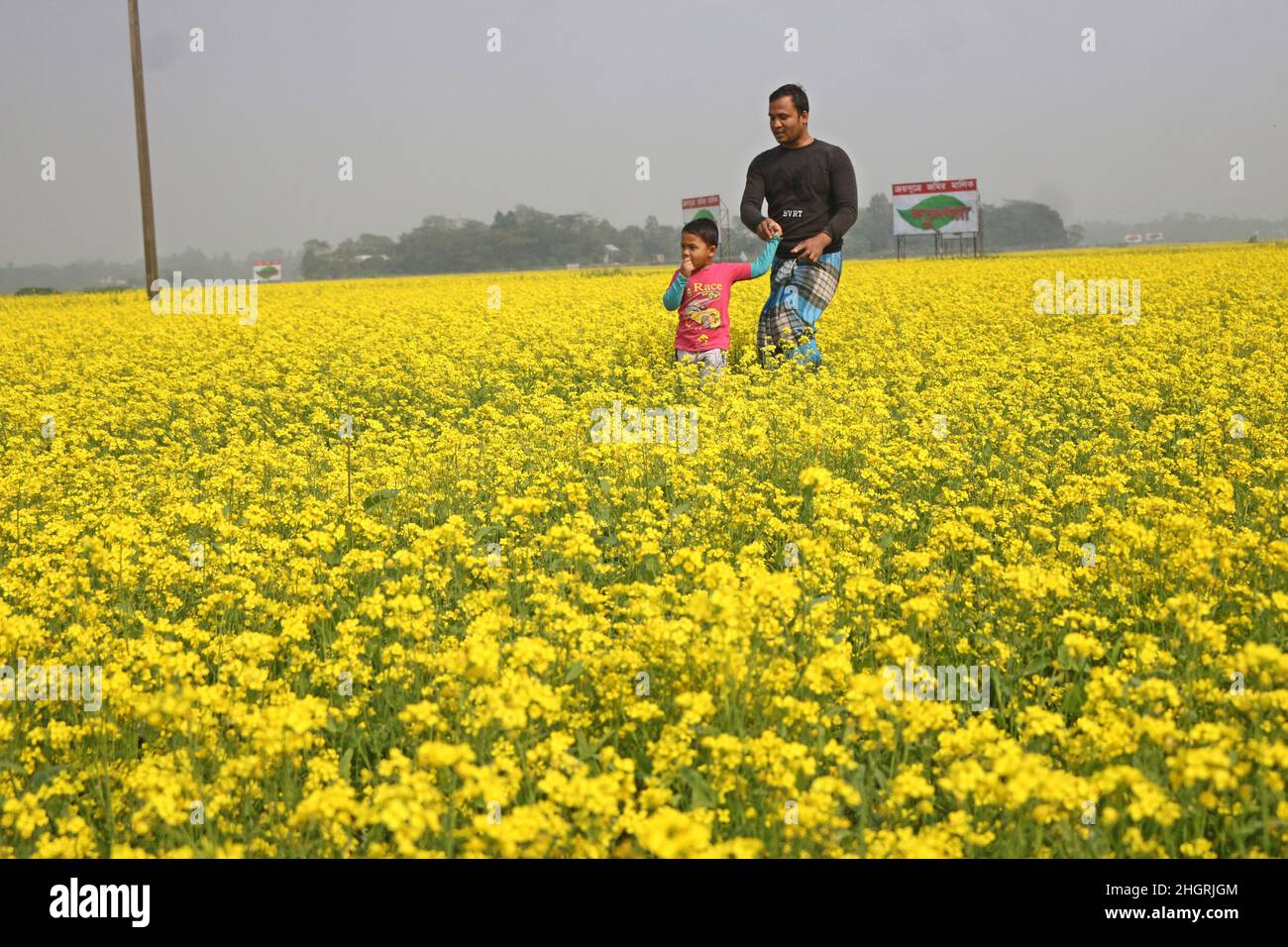 JANUARY 22,2022,DHAKA,BANGLADESH Children are playing in the mustard