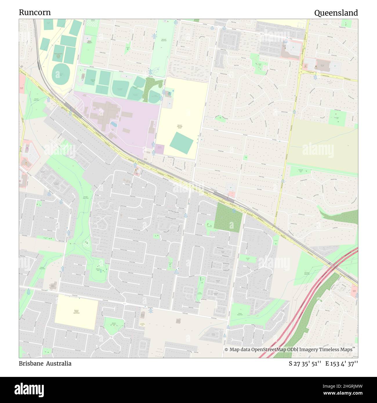 Runcorn, Brisbane, Australia, Queensland, S 27 35' 51'', E 153 4' 37'', map, Timeless Map published in 2021. Travelers, explorers and adventurers like Florence Nightingale, David Livingstone, Ernest Shackleton, Lewis and Clark and Sherlock Holmes relied on maps to plan travels to the world's most remote corners, Timeless Maps is mapping most locations on the globe, showing the achievement of great dreams Stock Photo