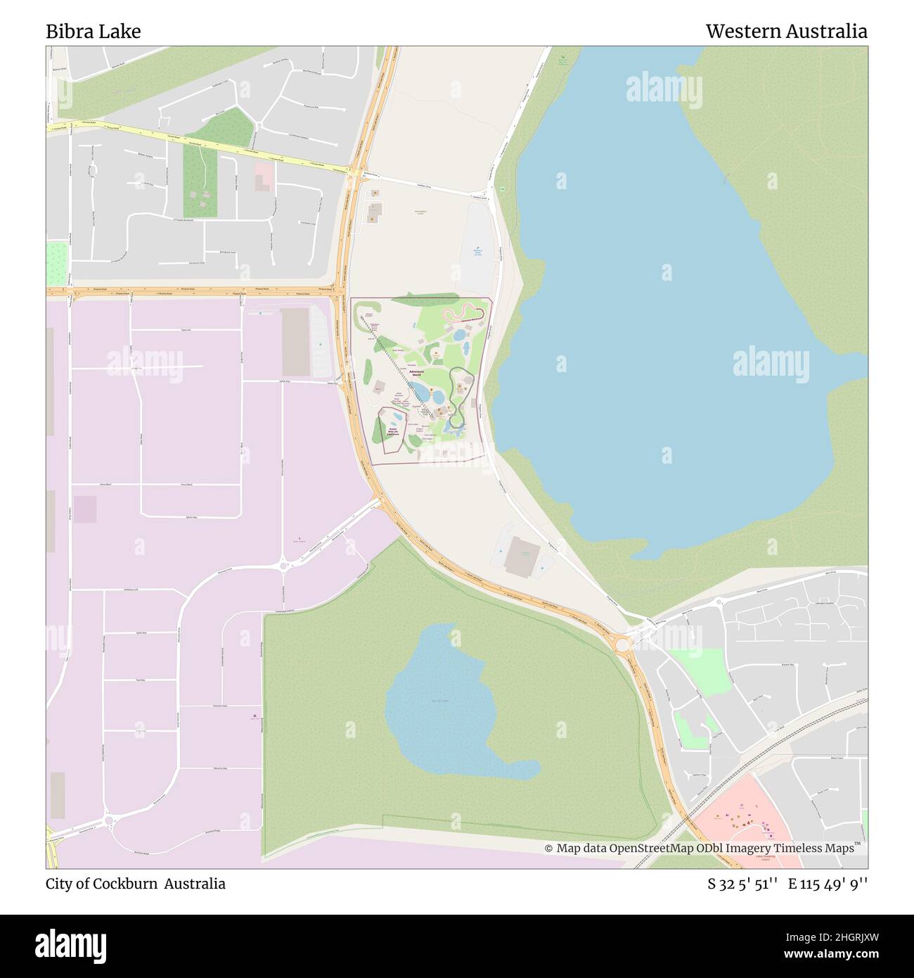 Bibra Lake, City of Cockburn, Australia, Western Australia, S 32 5' 51'', E 115 49' 9'', map, Timeless Map published in 2021. Travelers, explorers and adventurers like Florence Nightingale, David Livingstone, Ernest Shackleton, Lewis and Clark and Sherlock Holmes relied on maps to plan travels to the world's most remote corners, Timeless Maps is mapping most locations on the globe, showing the achievement of great dreams Stock Photo