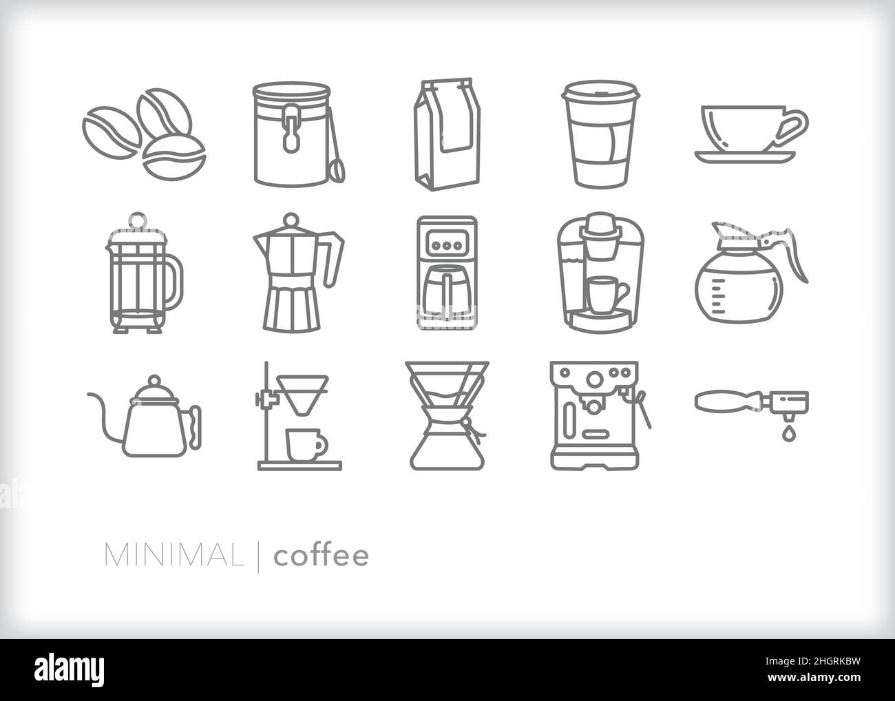 Set of coffee line icons for a menu at a cafe or for home brewing Stock Vector