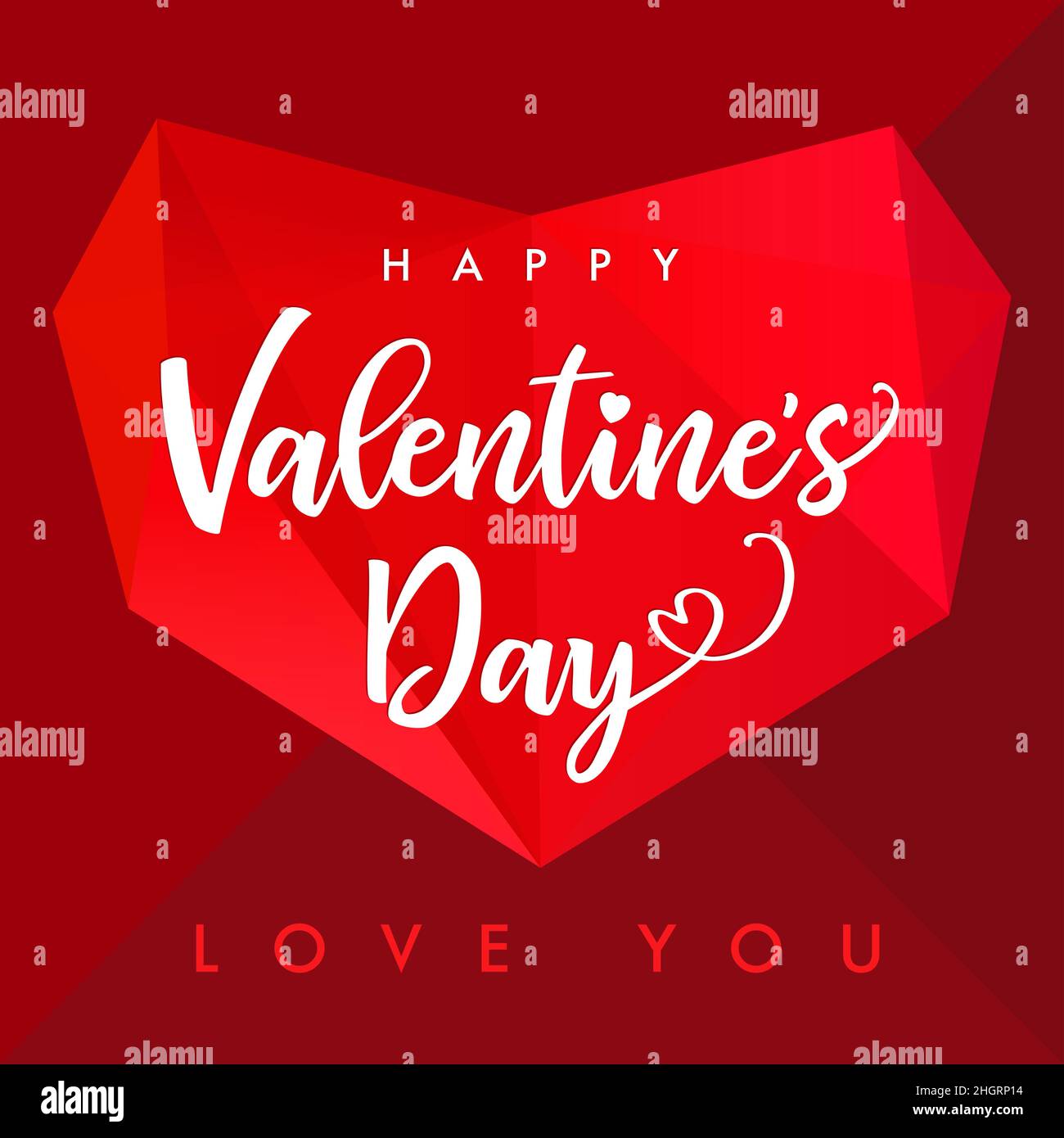 Happy Valentine's Day greeting card concept. Stained-glass 3D style red colored heart shape icon. Internet button idea. Isolated abstract graphic desi Stock Vector
