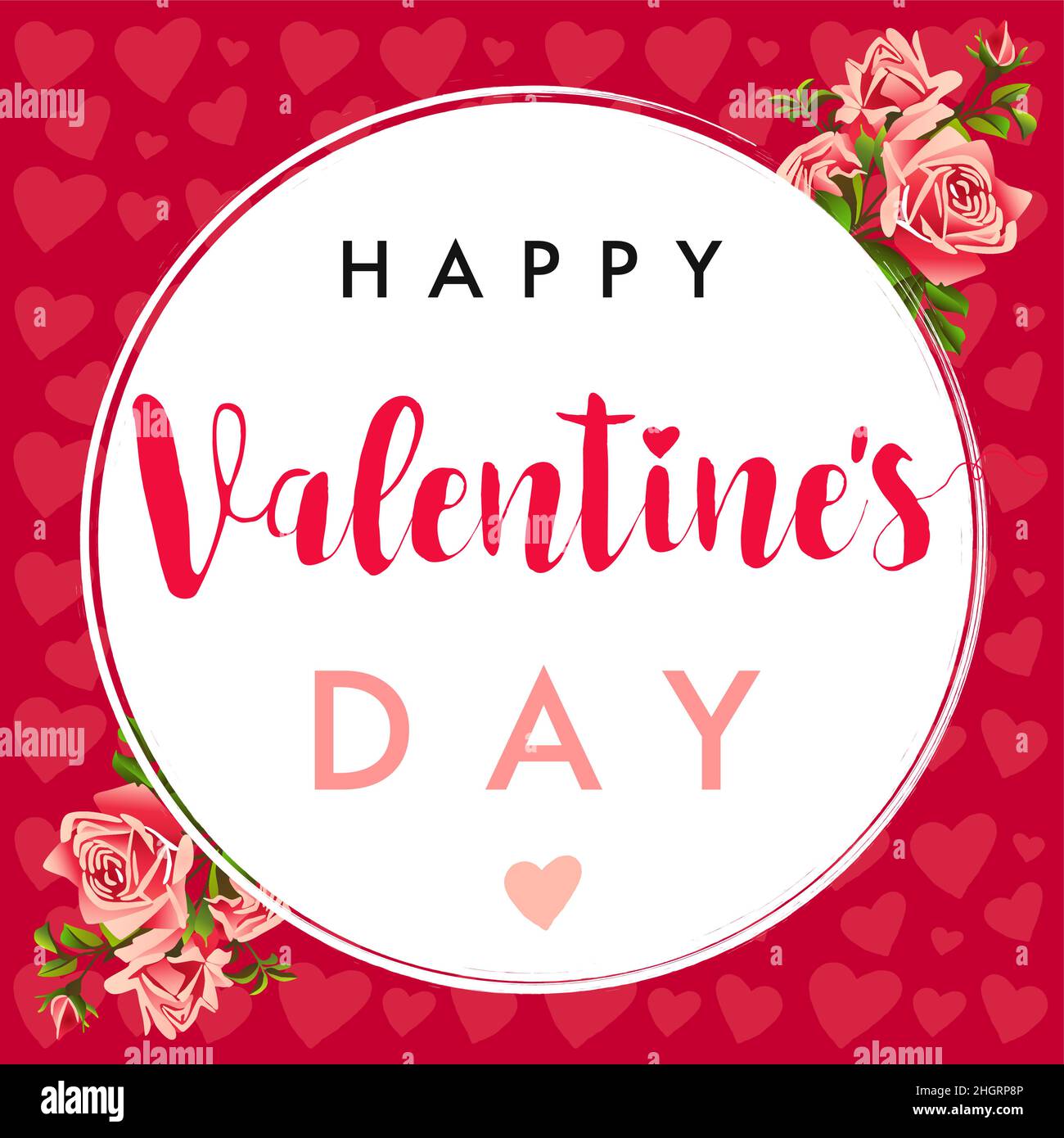 Happy Valentine's Day greeting card concept. Floral congrats with red ...