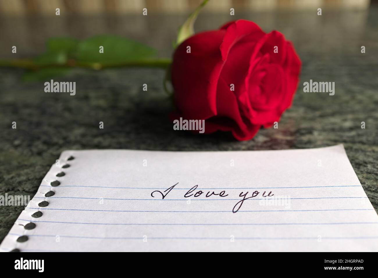 Red rose with a love note hi-res stock photography and images - Alamy