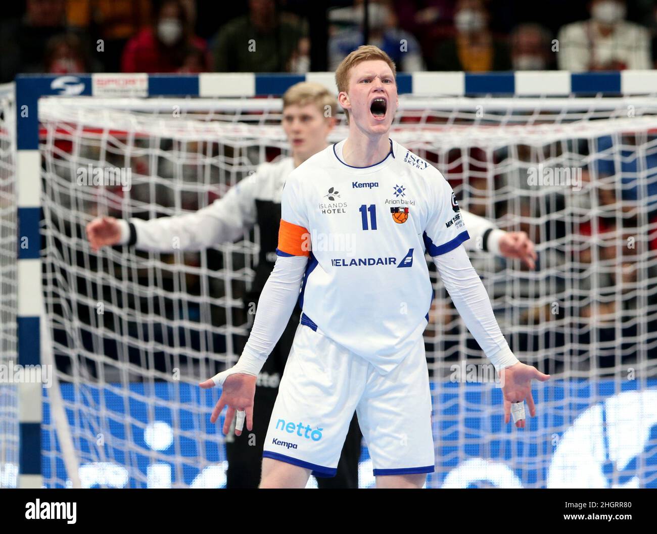 Handball Ehf 22 Men S European Handball Championship Main Round France V Iceland Budapest Handball Arena Budapest Hungary January 22 22 Iceland S Ymir Gislason Reacts Reuters Bernadett Szabo Stock Photo Alamy