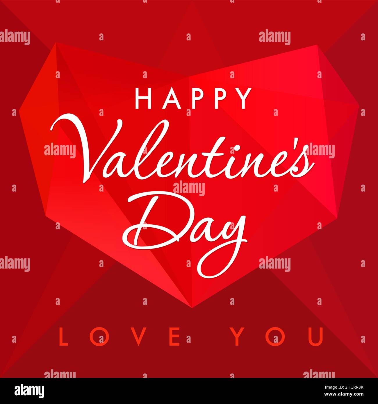 Happy Valentine's Day greeting card concept. Stained-glass 3D style red colored heart shape icon. Internet button idea. Isolated abstract graphic desi Stock Vector