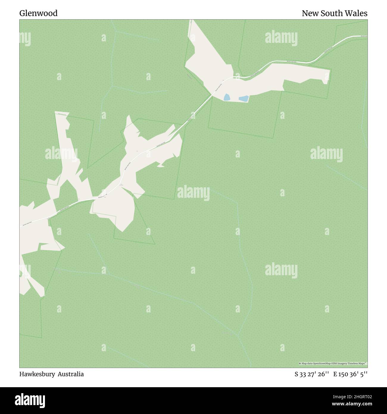 Glenwood, Hawkesbury, Australia, New South Wales, S 33 27' 26'', E 150 36' 5'', map, Timeless Map published in 2021. Travelers, explorers and adventurers like Florence Nightingale, David Livingstone, Ernest Shackleton, Lewis and Clark and Sherlock Holmes relied on maps to plan travels to the world's most remote corners, Timeless Maps is mapping most locations on the globe, showing the achievement of great dreams Stock Photo