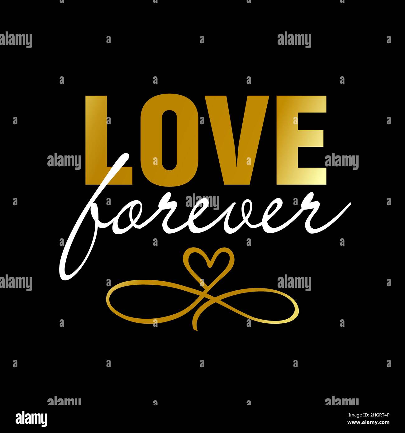 LOVE FOREVER elegant text, drawing sign. Happy Valentine's Day congrats concept. Handdrawing style calligraphy. Decorative gold type. Isolated abstrac Stock Vector