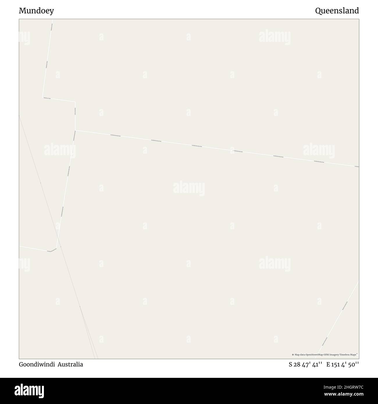 Mundoey, Goondiwindi, Australia, Queensland, S 28 47' 41'', E 151 4' 50'', map, Timeless Map published in 2021. Travelers, explorers and adventurers like Florence Nightingale, David Livingstone, Ernest Shackleton, Lewis and Clark and Sherlock Holmes relied on maps to plan travels to the world's most remote corners, Timeless Maps is mapping most locations on the globe, showing the achievement of great dreams Stock Photo