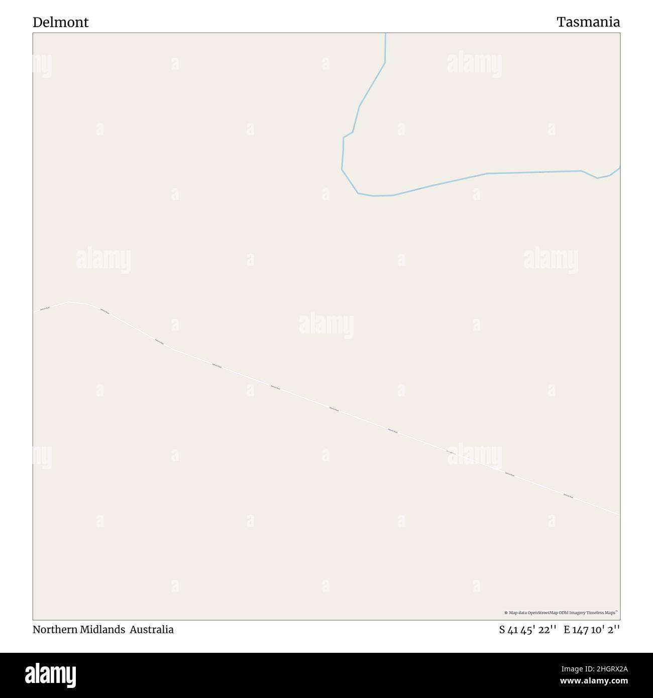 Delmont, Northern Midlands, Australia, Tasmania, S 41 45' 22'', E 147 10' 2'', map, Timeless Map published in 2021. Travelers, explorers and adventurers like Florence Nightingale, David Livingstone, Ernest Shackleton, Lewis and Clark and Sherlock Holmes relied on maps to plan travels to the world's most remote corners, Timeless Maps is mapping most locations on the globe, showing the achievement of great dreams Stock Photo