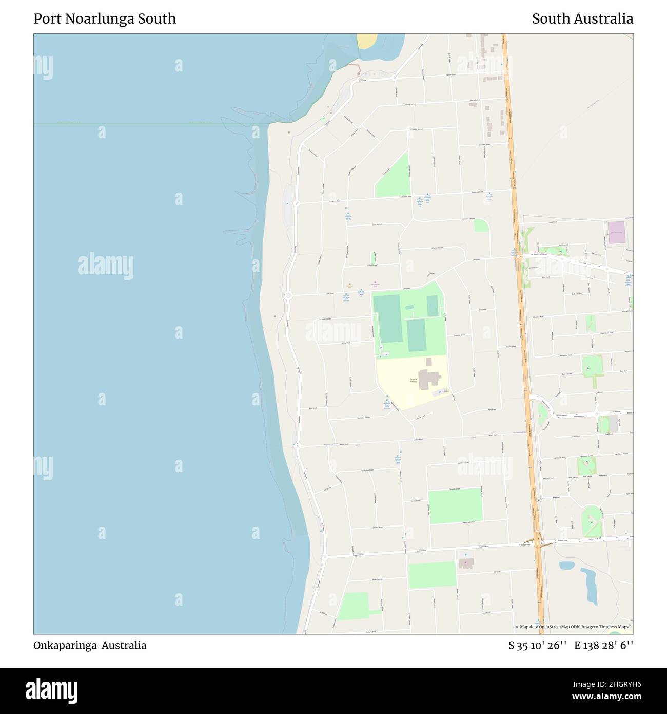 Port Noarlunga South, Onkaparinga, Australia, South Australia, S 35 10' 26'', E 138 28' 6'', map, Timeless Map published in 2021. Travelers, explorers and adventurers like Florence Nightingale, David Livingstone, Ernest Shackleton, Lewis and Clark and Sherlock Holmes relied on maps to plan travels to the world's most remote corners, Timeless Maps is mapping most locations on the globe, showing the achievement of great dreams Stock Photo
