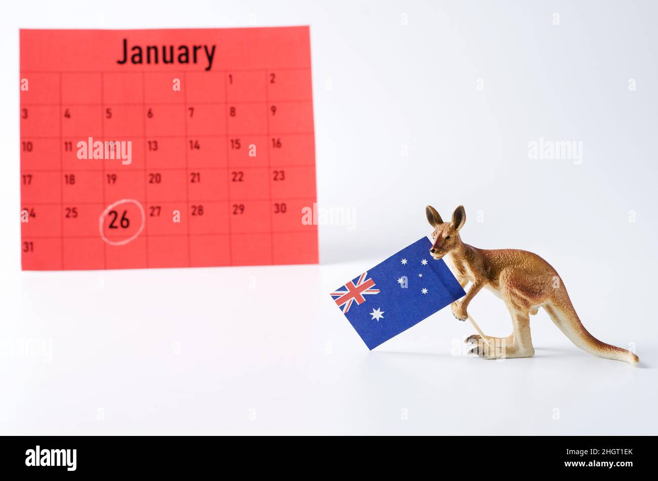 Australia Day 26 January or Anzac Day, kangaroo with the flag of Australia on a white background, copy space Stock Photo