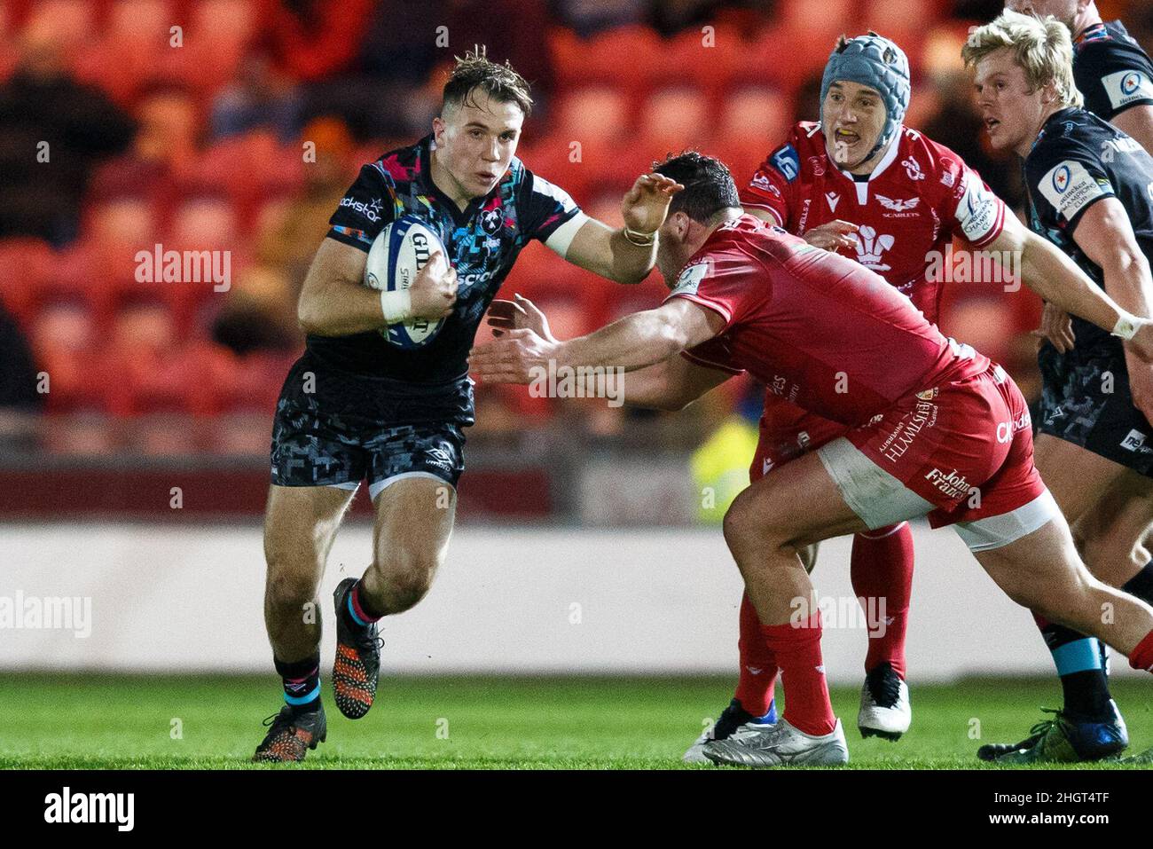 Llanelli, UK. 22 January, 2022. Bristol Bears centre Ioan Lloyd on the