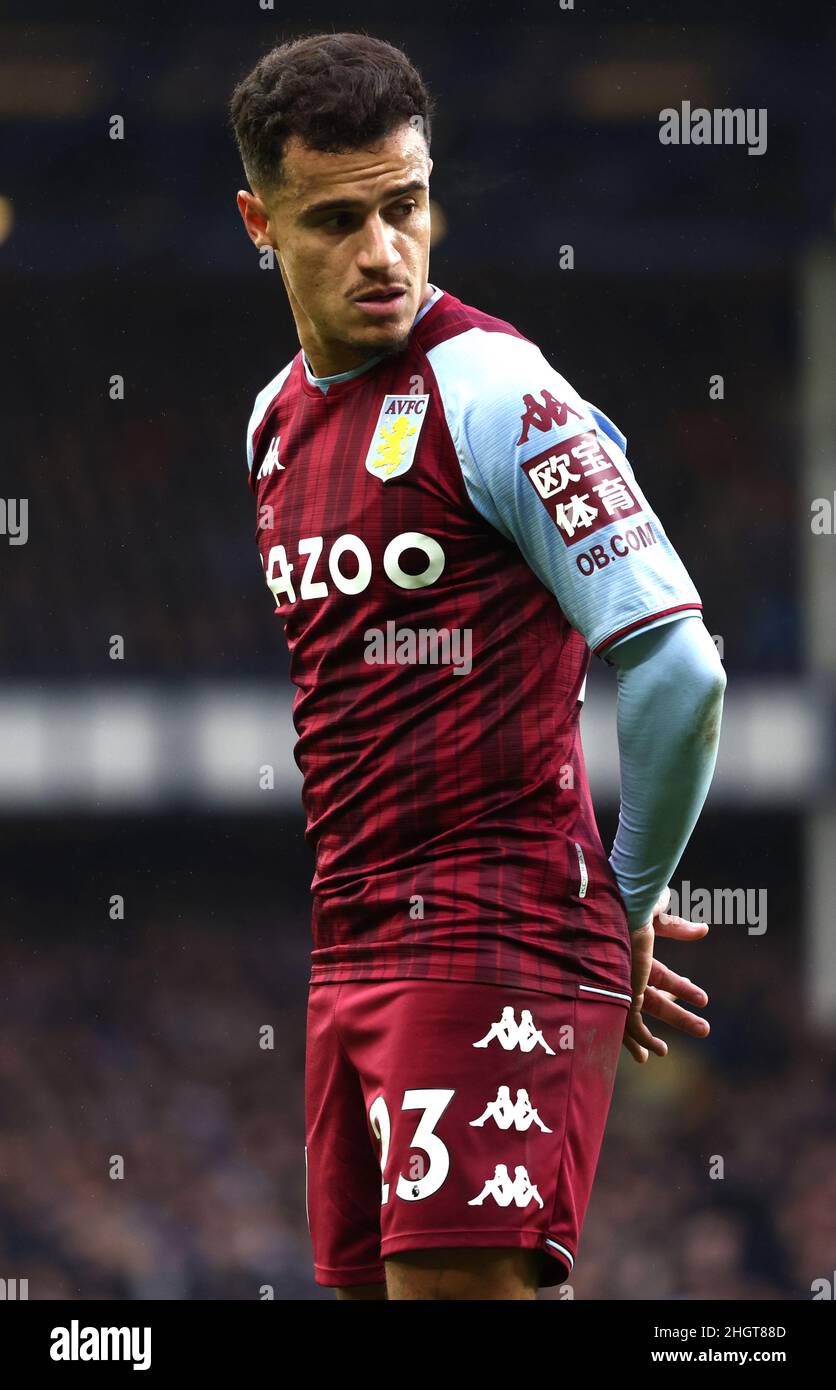 Liverpool, England, 22nd January 2022. Philippe Coutinho of Aston Villa  during the Premier League match at Goodison Park, Liverpool. Picture credit  should read: Darren Staples / Sportimage Stock Photo - Alamy