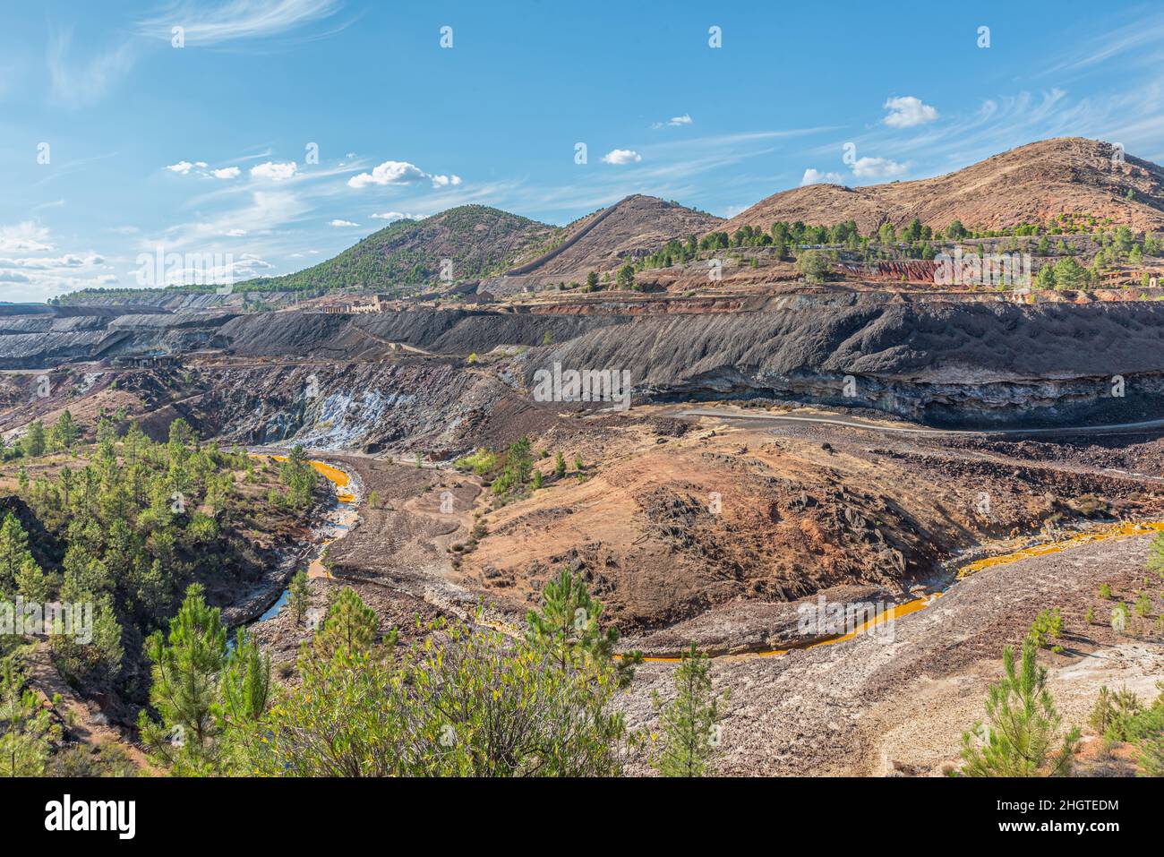 In the province of Huelva in Spain the landscape of the Rio Tinto is famous for its mine for the exploitation of minerals Stock Photo