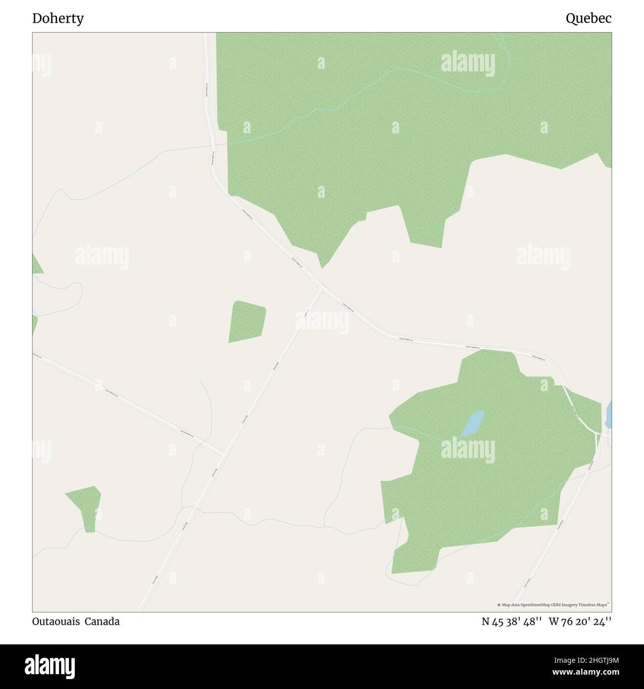 Doherty, Outaouais, Canada, Quebec, N 45 38' 48'', W 76 20' 24'', map, Timeless Map published in 2021. Travelers, explorers and adventurers like Florence Nightingale, David Livingstone, Ernest Shackleton, Lewis and Clark and Sherlock Holmes relied on maps to plan travels to the world's most remote corners, Timeless Maps is mapping most locations on the globe, showing the achievement of great dreams Stock Photo
