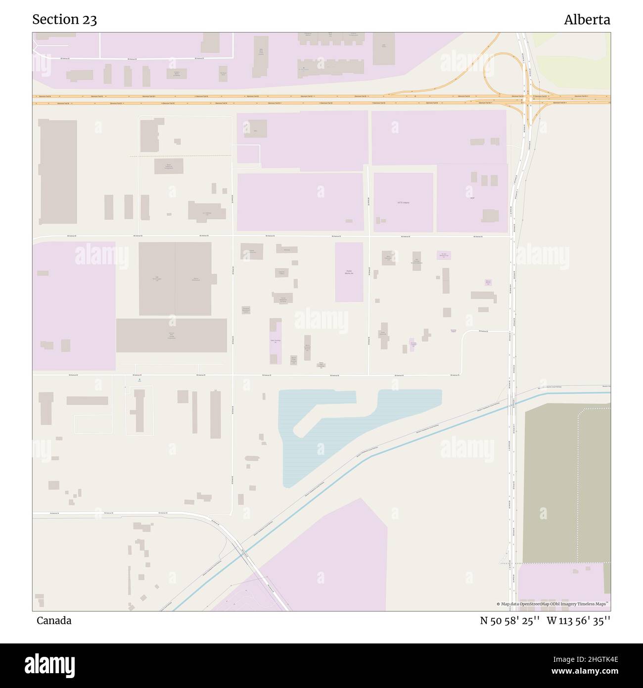 Section 23, Canada, Alberta, N 50 58' 25'', W 113 56' 35'', map, Timeless Map published in 2021. Travelers, explorers and adventurers like Florence Nightingale, David Livingstone, Ernest Shackleton, Lewis and Clark and Sherlock Holmes relied on maps to plan travels to the world's most remote corners, Timeless Maps is mapping most locations on the globe, showing the achievement of great dreams Stock Photo