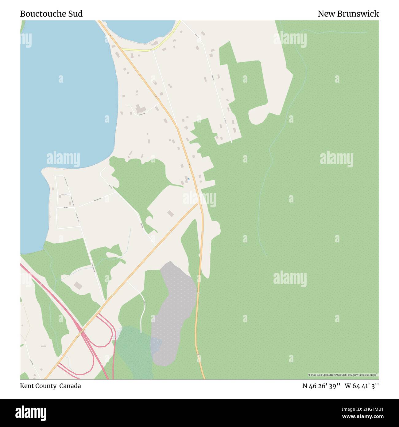 Bouctouche Sud, Kent County, Canada, New Brunswick, N 46 26' 39'', W 64 41' 3'', map, Timeless Map published in 2021. Travelers, explorers and adventurers like Florence Nightingale, David Livingstone, Ernest Shackleton, Lewis and Clark and Sherlock Holmes relied on maps to plan travels to the world's most remote corners, Timeless Maps is mapping most locations on the globe, showing the achievement of great dreams Stock Photo