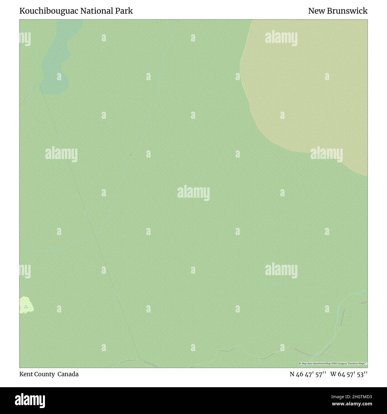 Kouchibouguac National Park, Kent County, Canada, New Brunswick, N 46 47' 57'', W 64 57' 53'', map, Timeless Map published in 2021. Travelers, explorers and adventurers like Florence Nightingale, David Livingstone, Ernest Shackleton, Lewis and Clark and Sherlock Holmes relied on maps to plan travels to the world's most remote corners, Timeless Maps is mapping most locations on the globe, showing the achievement of great dreams Stock Photo