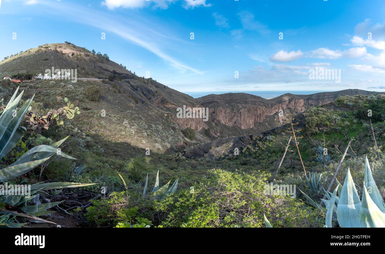 Panoramic view. Volcanic Caldera in Bandama. Gran Canaria. Canary Islands Stock Photo