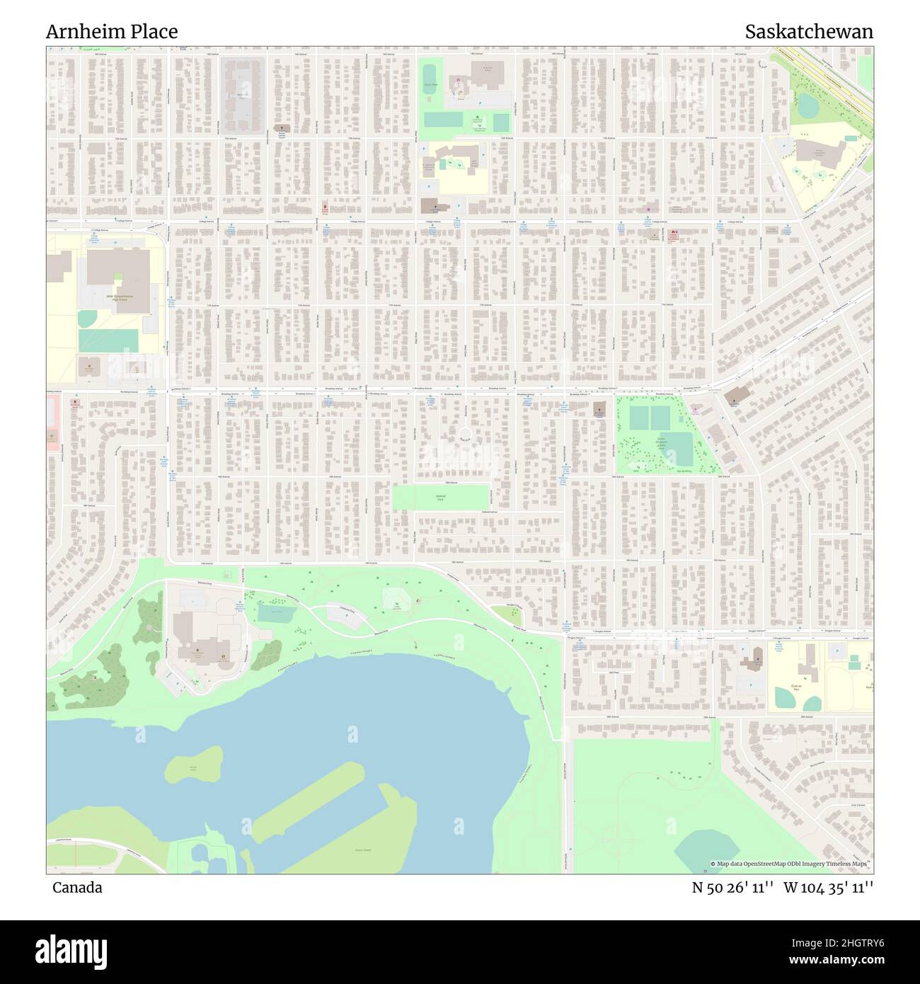 Arnheim Place, Canada, Saskatchewan, N 50 26' 11'', W 104 35' 11'', map, Timeless Map published in 2021. Travelers, explorers and adventurers like Florence Nightingale, David Livingstone, Ernest Shackleton, Lewis and Clark and Sherlock Holmes relied on maps to plan travels to the world's most remote corners, Timeless Maps is mapping most locations on the globe, showing the achievement of great dreams Stock Photo