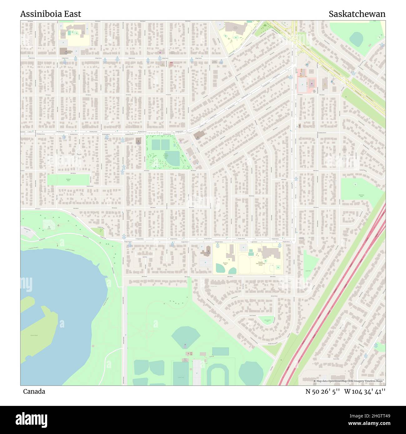 Assiniboia East, Canada, Saskatchewan, N 50 26' 5'', W 104 34' 41'', map, Timeless Map published in 2021. Travelers, explorers and adventurers like Florence Nightingale, David Livingstone, Ernest Shackleton, Lewis and Clark and Sherlock Holmes relied on maps to plan travels to the world's most remote corners, Timeless Maps is mapping most locations on the globe, showing the achievement of great dreams Stock Photo