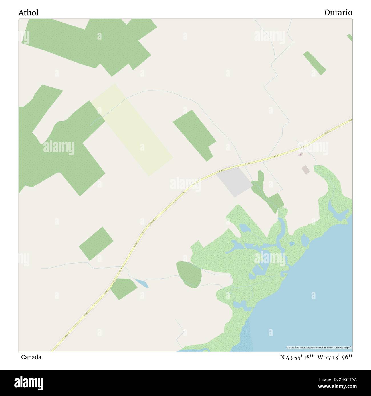 Athol, Canada, Ontario, N 43 55' 18'', W 77 13' 46'', map, Timeless Map published in 2021. Travelers, explorers and adventurers like Florence Nightingale, David Livingstone, Ernest Shackleton, Lewis and Clark and Sherlock Holmes relied on maps to plan travels to the world's most remote corners, Timeless Maps is mapping most locations on the globe, showing the achievement of great dreams Stock Photo