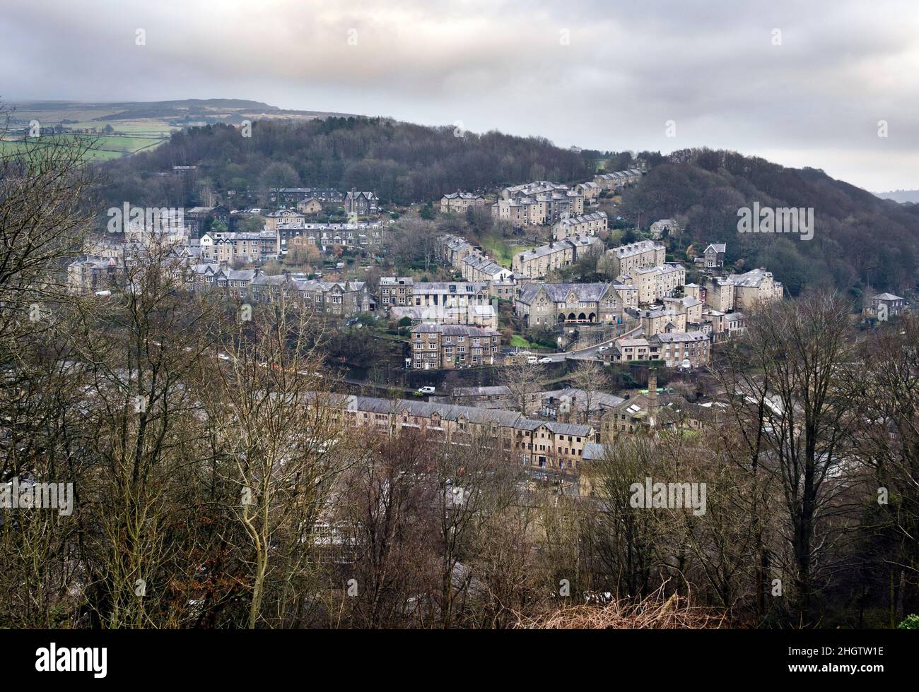 A view of the Calderdale town of Hebden Bridge, West Yorkshire. This view was made famous by a Dennis Thorpe photograph. Stock Photo