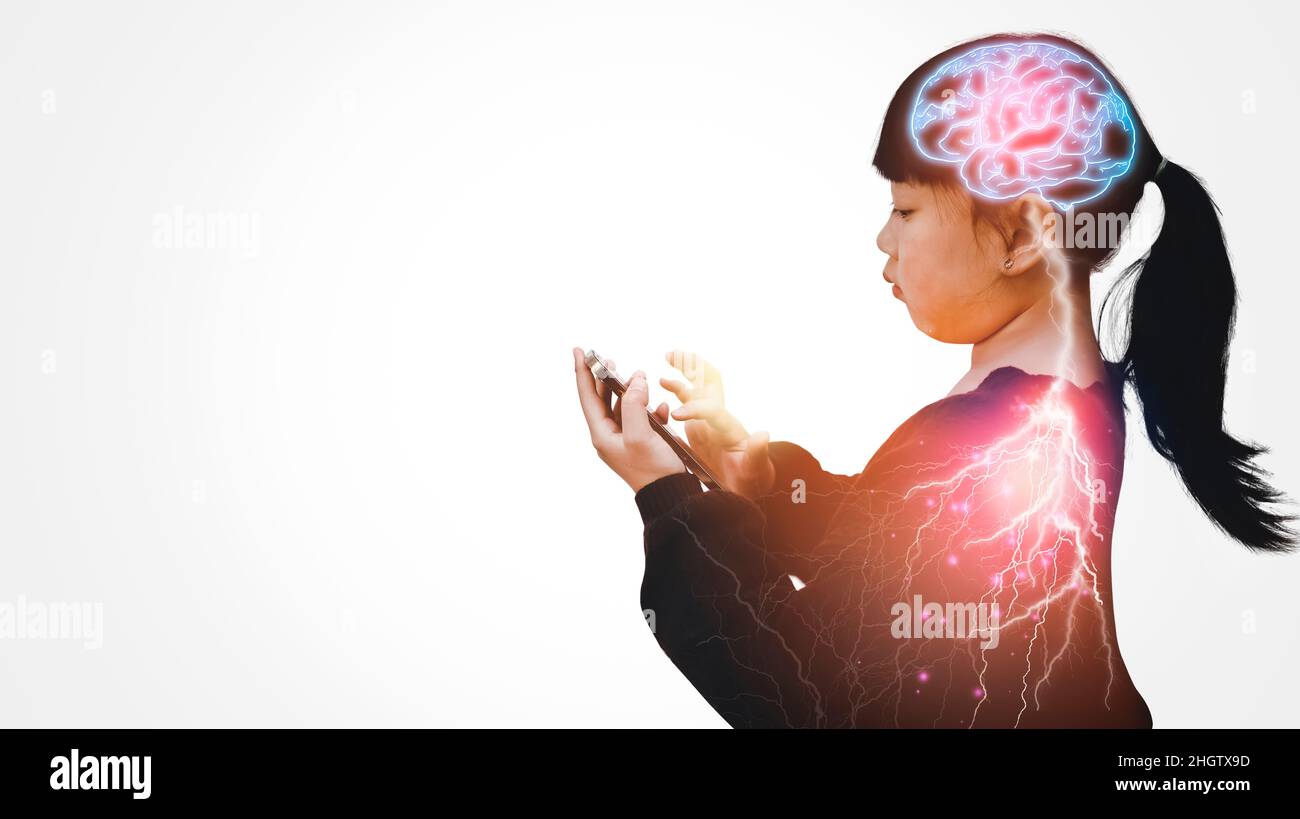 Brain with artificial intelligence concept, Child head and brain.Artificial Intelligence, AI