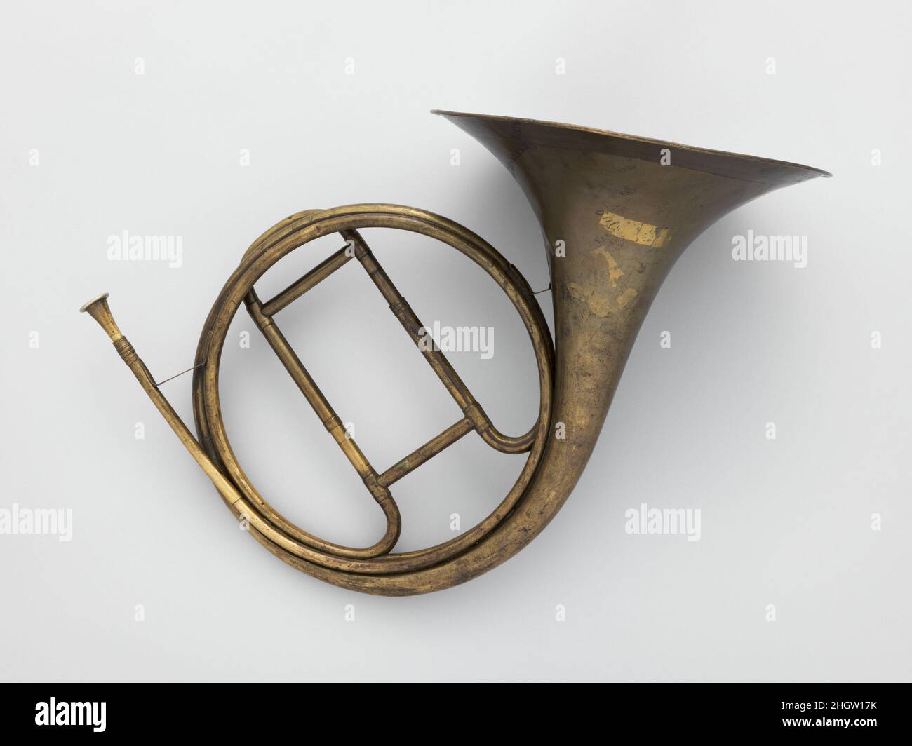 Orchestral Horn ca. 1830 Unknown. Orchestral Horn. German. ca. 1830. brass. Markneukirchen or vicinity, Germany. Aerophone-Lip Vibrated-horn Stock Photo