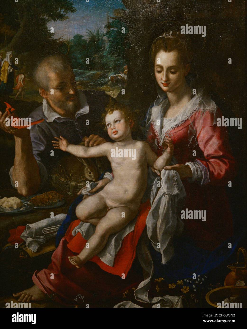 Alessandro Allori, called Alessandro Bronzino (1535-1607). Italian Mannerist painter. Holy Family. The Rest on the flight to Egypt, 1602. From the Church of Santo André and Santa Marinha (Graça), Lisbon (Portugal). National Museum of Ancient Art. Lisbon, Portugal. Stock Photo