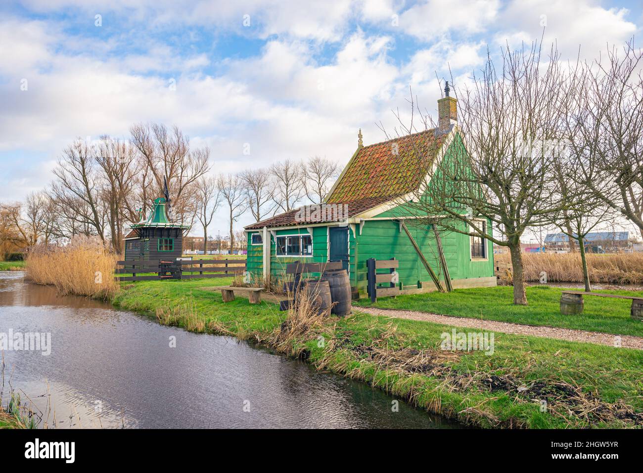 Traditional wooden Dutch farmhouse in the countryside of Holland Stock Photo