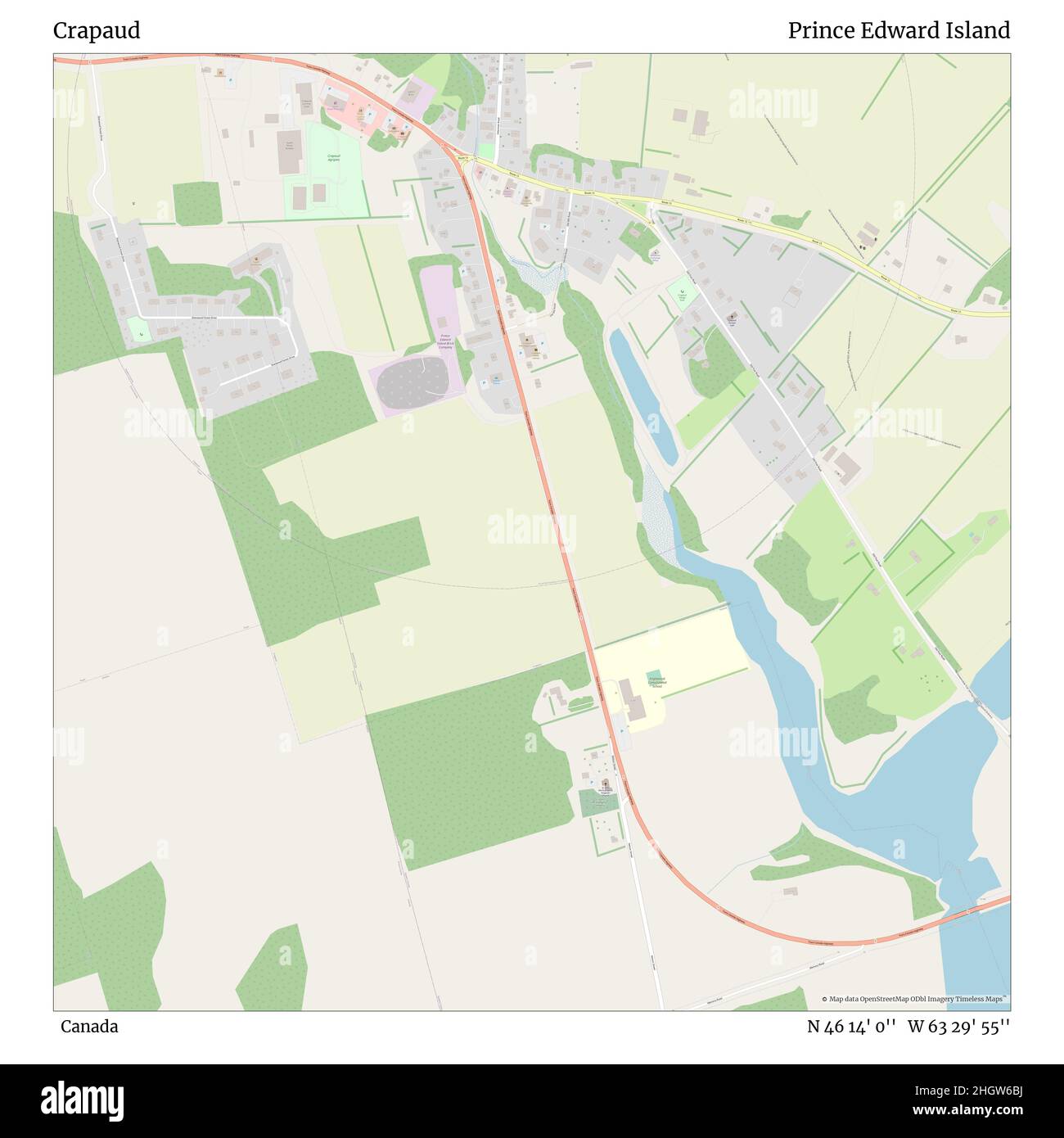 Crapaud, Canada, Prince Edward Island, N 46 14' 0'', W 63 29' 55'', map, Timeless Map published in 2021. Travelers, explorers and adventurers like Florence Nightingale, David Livingstone, Ernest Shackleton, Lewis and Clark and Sherlock Holmes relied on maps to plan travels to the world's most remote corners, Timeless Maps is mapping most locations on the globe, showing the achievement of great dreams Stock Photo