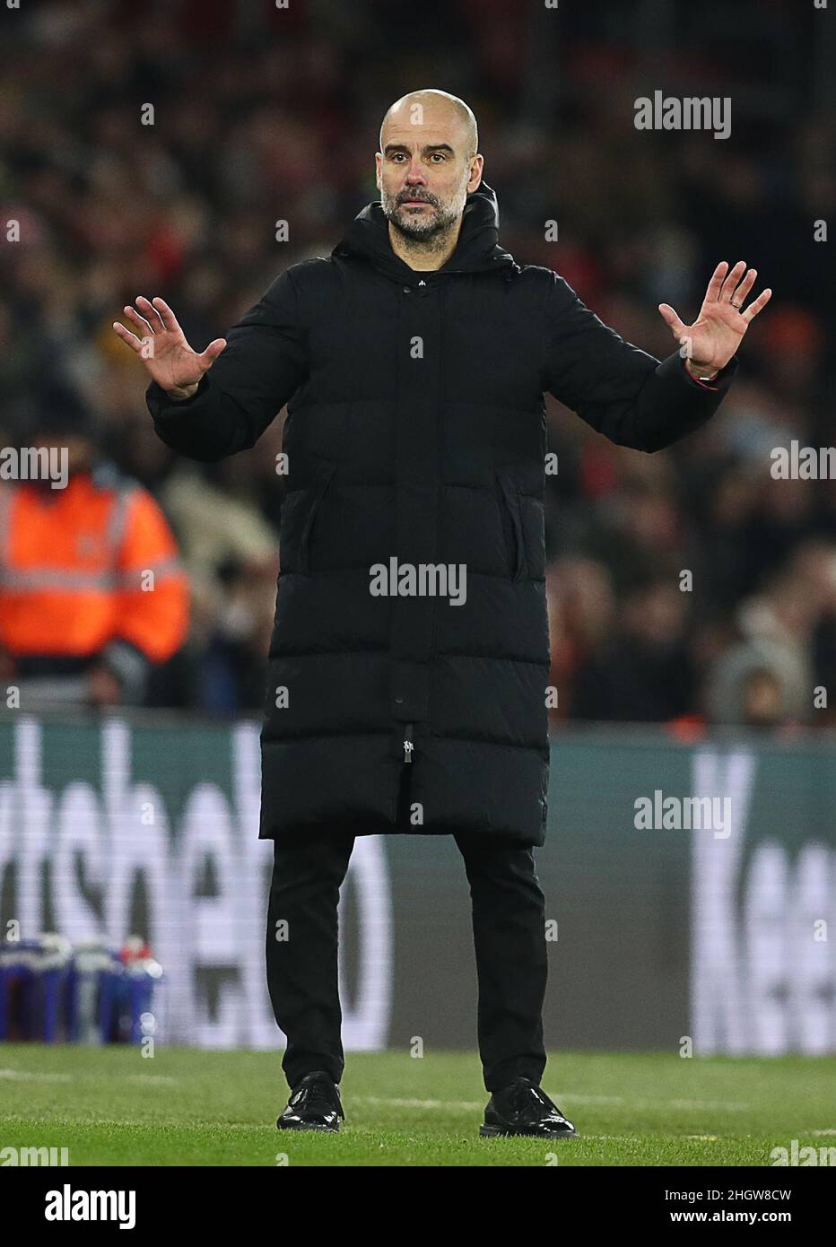 Southampton, England, 22nd January 2022. Josep Guardiola, Manager of Manchester City during the Premier League match at St Mary's Stadium, Southampton. Picture credit should read: Paul Terry / Sportimage Stock Photo
