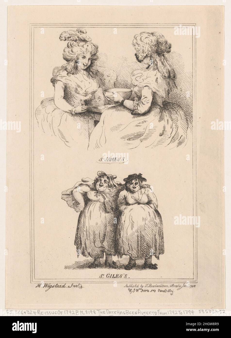 St James's and St Giles's 1792 Thomas Rowlandson. St James's and St Giles's. Thomas Rowlandson (British, London 1757–1827 London). 1792. Etching. S. W. Fores (London). Prints Stock Photo