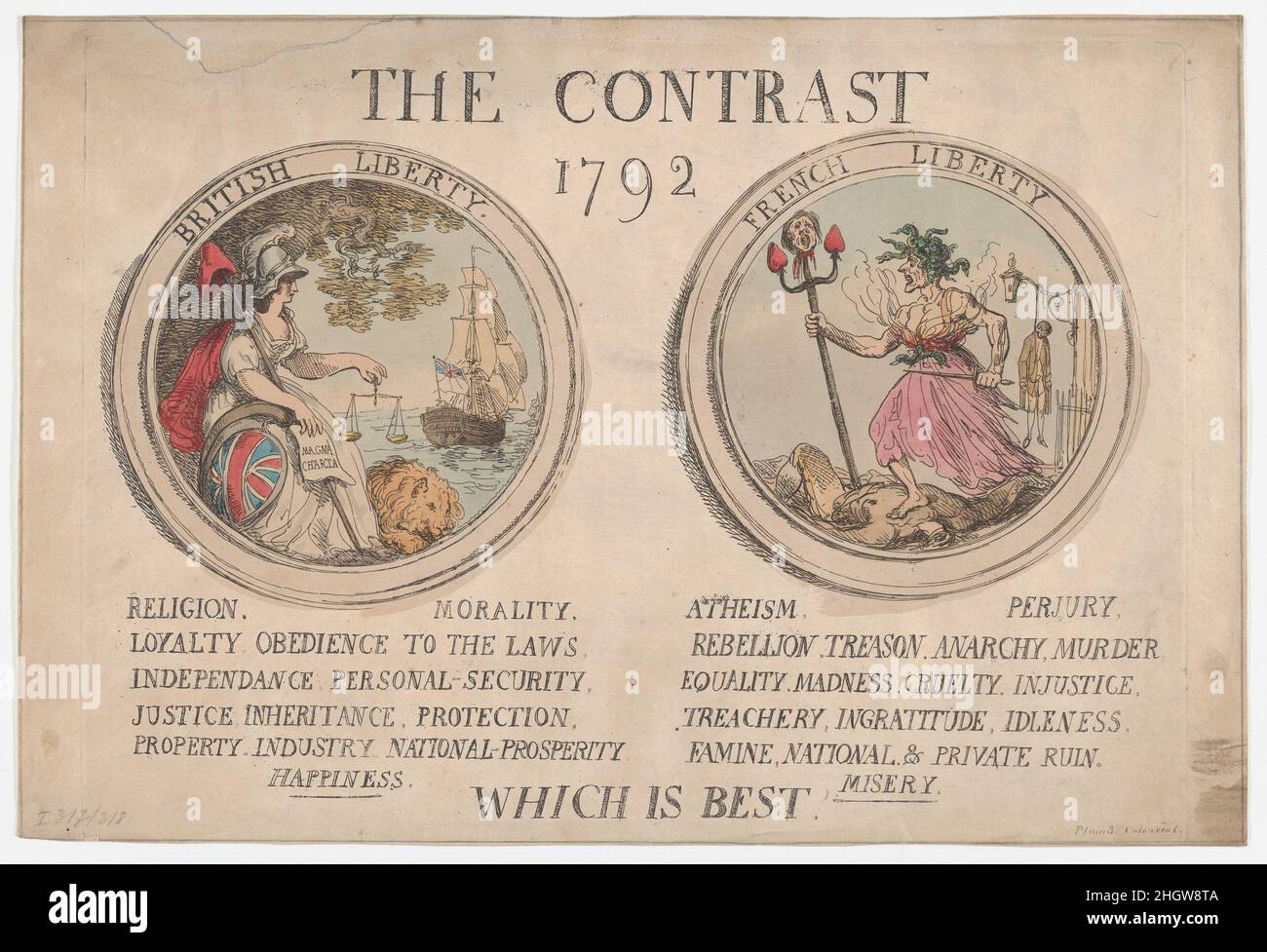 The Contrast December 1792 Thomas Rowlandson. The Contrast. December 1792. Etching. Prints Stock Photo