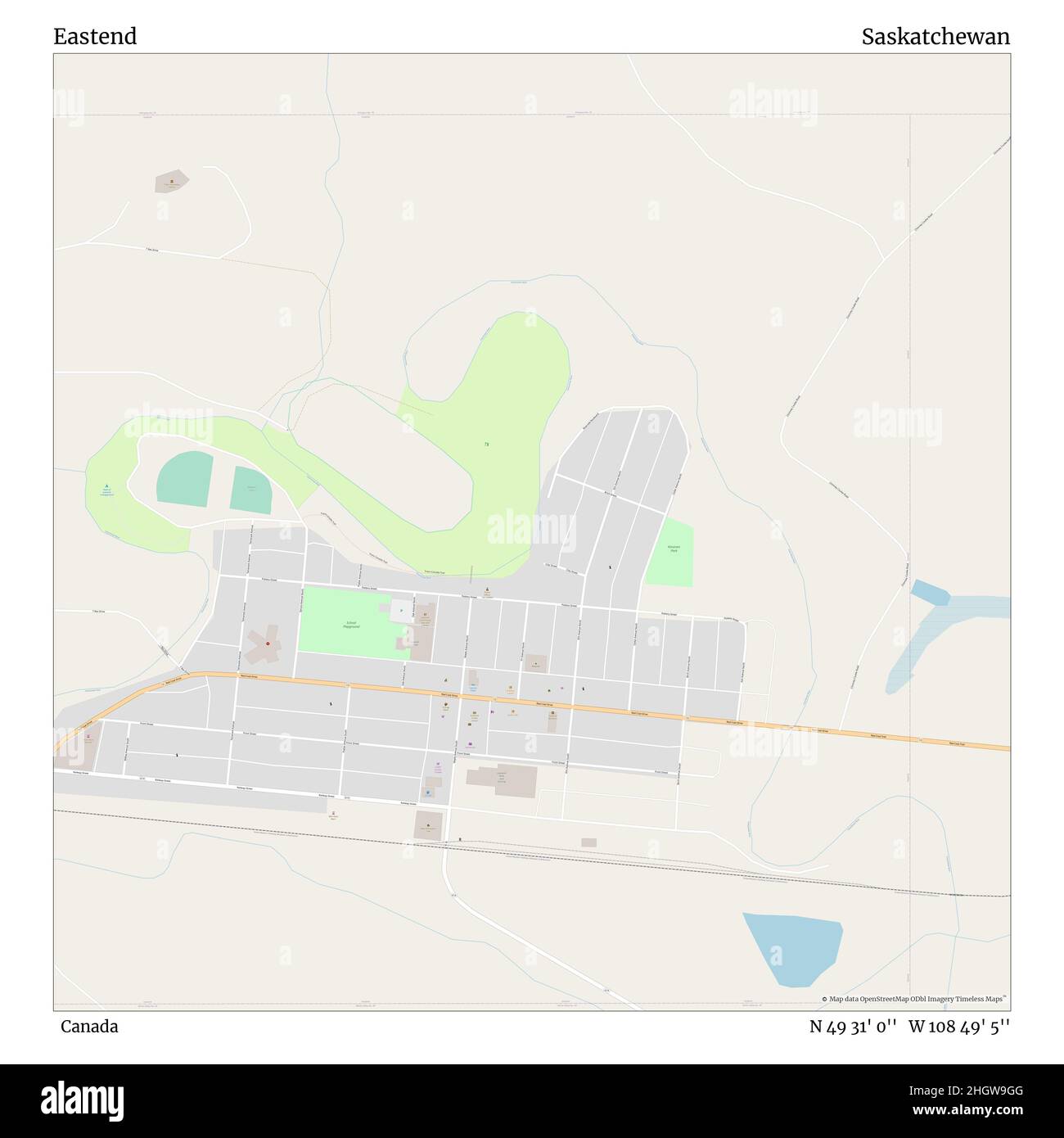 Eastend, Canada, Saskatchewan, N 49 31' 0'', W 108 49' 5'', map, Timeless Map published in 2021