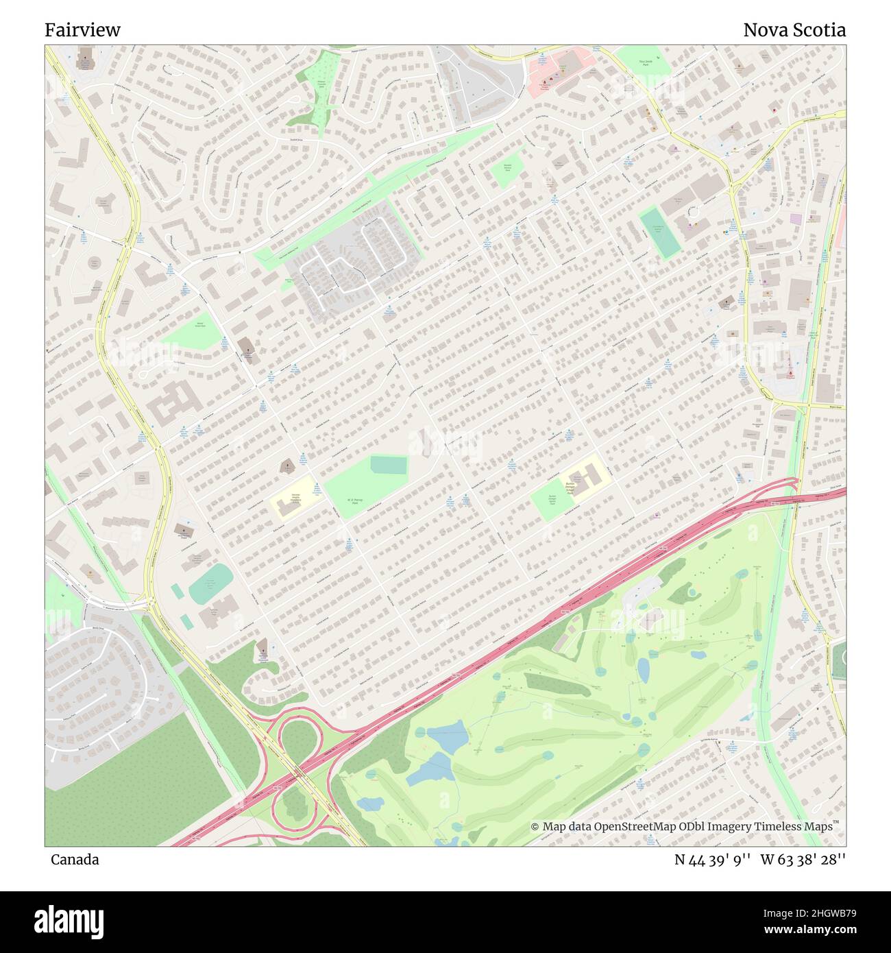 Fairview, Canada, Nova Scotia, N 44 39' 9'', W 63 38' 28'', map, Timeless Map published in 2021