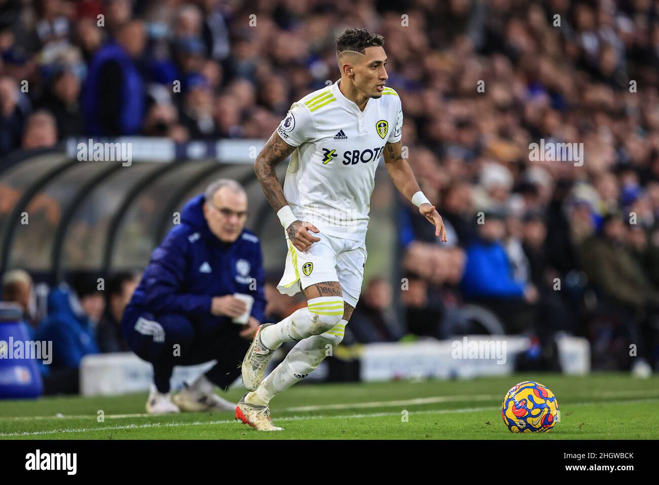 Raphinha #10 of Leeds United during the Premier League fixture Leeds United vs Newcastle United at Elland Road, Leeds, UK. 22nd Jan, 2022. Credit: News Images /Alamy Live News Stock Photo