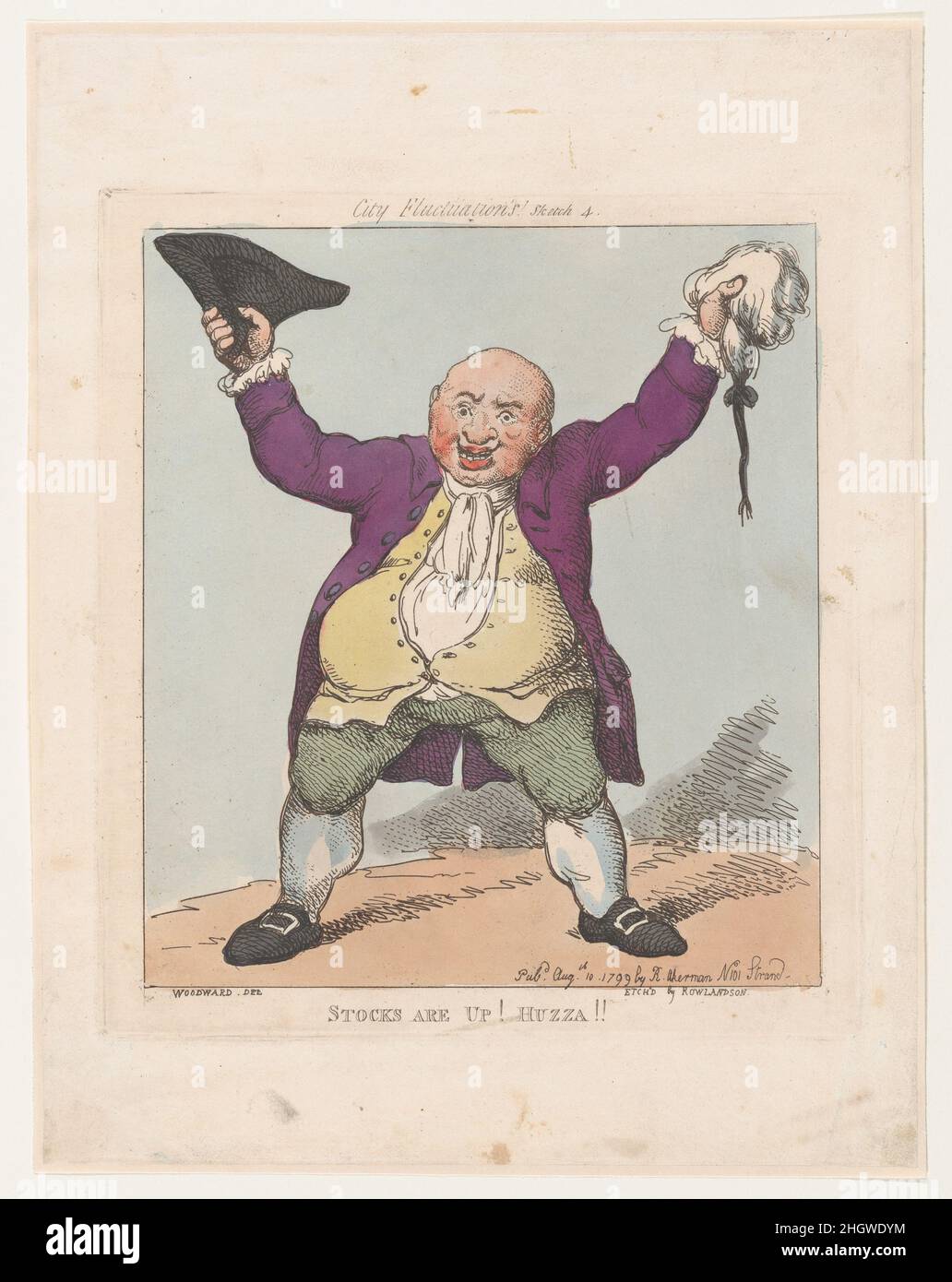 Stocks Are Up! Huzza!! August 10, 1799 Thomas Rowlandson. Stocks Are Up! Huzza!!. City Fluctuations. Thomas Rowlandson (British, London 1757–1827 London). August 10, 1799. Hand-colored etching. Rudolph Ackermann, London (active 1794–1829). Prints Stock Photo